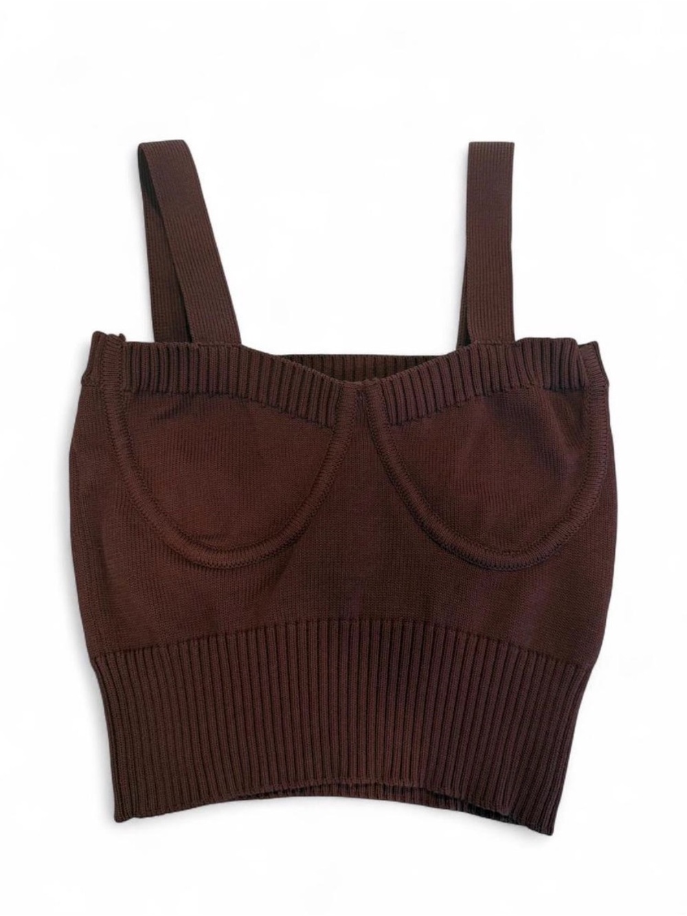 Zara Chocolate Brown Ribbed Knit Bustier Crop Top Size M